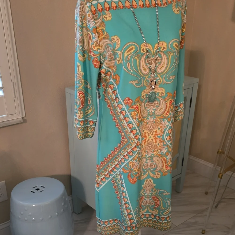 Haani Turquoise and Orange Midi Dress - Picture 2 of 5